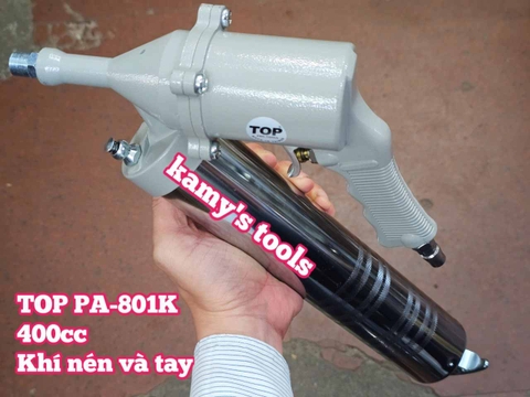 Bơm mỡ hơi khí nén và cầm tay 2 chức năng 400cc TOP PA-801K có nút xả gió