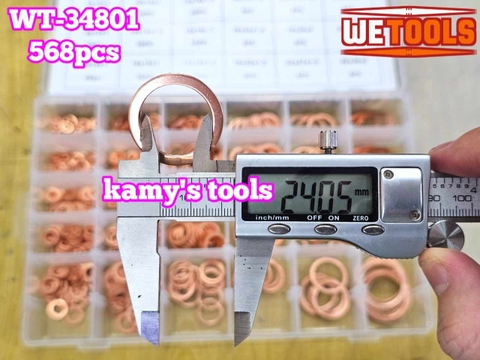 Hộp ron oring đồng gioăng đồng long đền thau 568 chi tiết 30 kích cỡ Wetools WT-34801 Impa code 813080