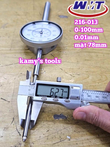 Đồng hồ so 0-100mm sai số 0.01mm WMT model 216-013 mặt 78mm thân thép cao cấp nặng 512g