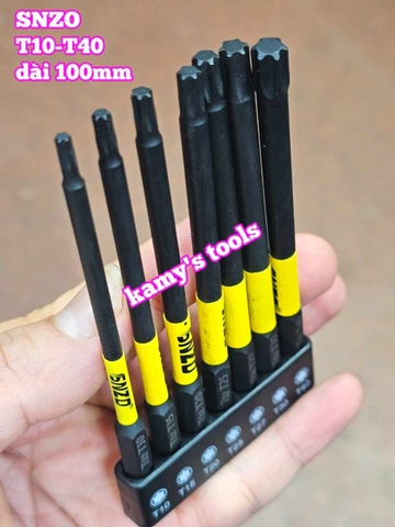 Mũi vít bông sao hoa thị đuôi lục giác 1/4 inch SNZO dài 100mm 7 chi tiết T10-T40 thép đen S2 SH-10007