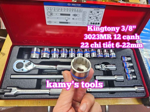 Bộ tuýp khẩu 3/8 inch 12 cạnh 6-22mm 22 chi tiết Kingtony 3023MR