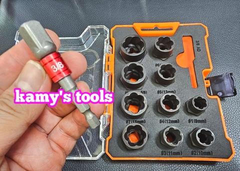 9mm-19mm Bộ tuýp tháo mở ốc vít hư gãy bulong bị biến dạng tuôn răng toét đầu 11 chi tiết kamytools