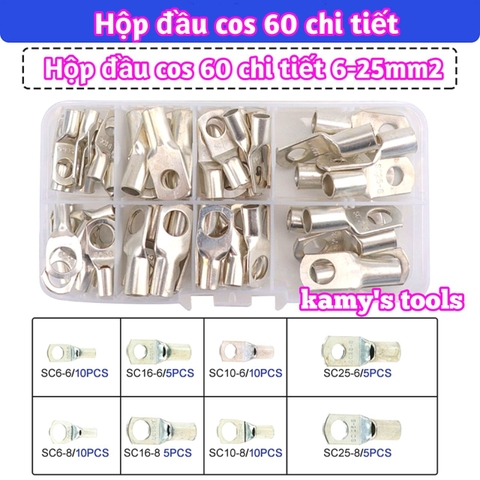 Kìm bấm cos cơ HX-50B 6mm2-50mm2 và hộp đầu cos 60 chi tiết