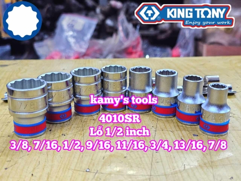 Bộ tuýp khẩu hệ inch 1/2 inch 12 cạnh Kingtony 4010SR 8 chi tiết từ 3/8-7/8 inch