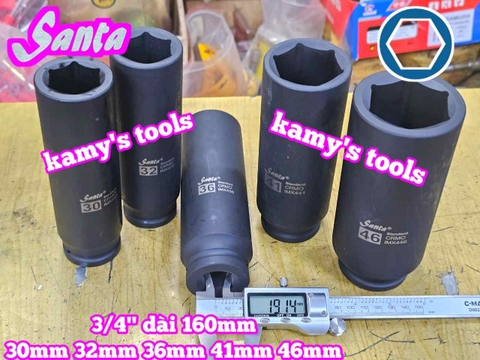Đầu tuýp 3/4 inch Santa đen dài 160mm cỡ 30mm 32mm 36mm 41mm 46mm IMX430 IMX432 IMX436 IMX441 IMX446