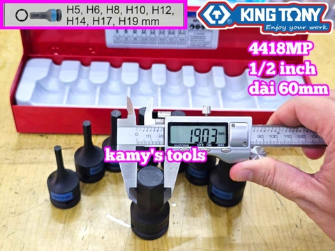 Bộ tuýp lú đầu lục giác 1/2 inch 8 chi tiết Kingtony 4418MP H5 H6 H8 H10 H12 H14 H17 H19