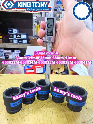 Tuýp 3/4 inch bông 12 cạnh đen Kingtony 33mm 34mm 35mm 38mm 41mm 653033M 653034M 653035M 653038M 653041M