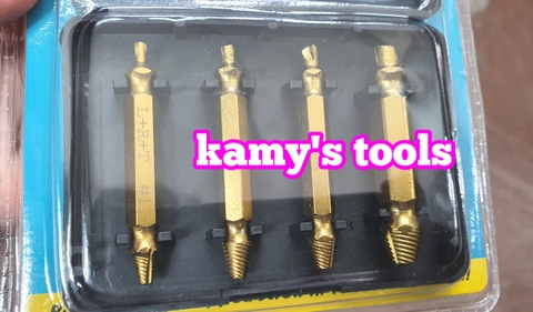 Bộ 4 mũi khoan hai mặt dùng để tháo gỡ bu lông ốc vít bị hư nhanh chóng tiện dụng thép vàng cao cấp LRT