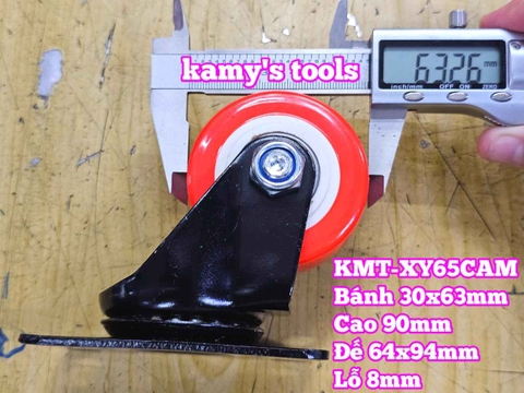 Bánh xe càng xoay PU cam 60mm 30x63mm cao 90mm Kamytools KMT-XY65CAM