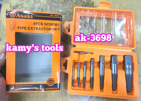 Bộ 8 mũi ren taro chuyên lấy đầu ống nước bulong ốc vít gãy Asaki AK-3698