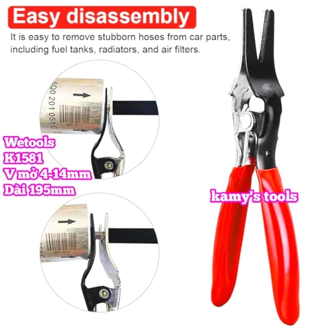 Kìm tách ống tháo mở ống dẫn dầu nhiên liệu chân không xe ô tô 4mm-14mm Wetools K1581 dài 195mm