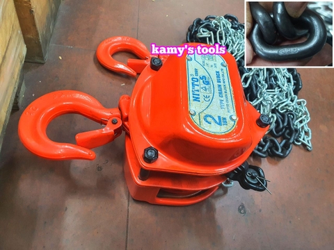 Pa lăng xích kéo tay Nitto 2 tấn 3m (3 mét) 5m (5 mét) model 20VP5 loại CB-II xích đóng logo G80 chính hãng cao cấp