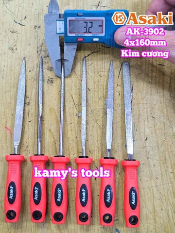 Bộ dũa giũa kim cương mini 6 cây Asaki AK-3902 cỡ 4mm 4x160mm