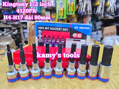 Bộ tuýp lú đầu lục giác 6 cạnh Kingtony 4120PR dài 80mm 9 chi tiết 4mm 5mm 6mm 7mm 8mm 10mm 12mm 14mm 17mm