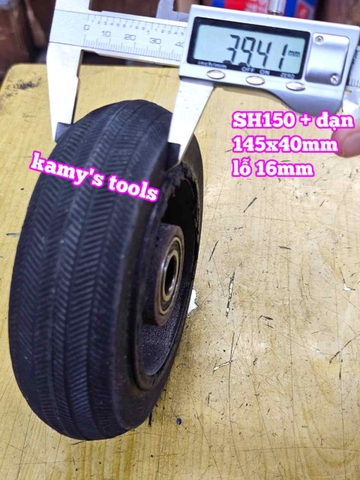 Bánh xe cao su đặc Sanho 150mm kèm bạc đạn 6003RS lỗ 16mm 145x40mm Kamytools