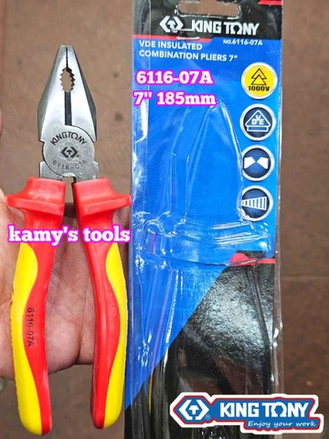 Kìm điện cách điện VDE 1000V 7.5 inch 185mm Kingtony 6116-07A