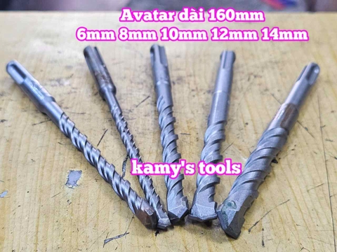 Mũi khoan bê tông đuôi gài 4 rãnh Avatar 6mm 8mm 10mm 12mm 14mm 16mm dài 160mm