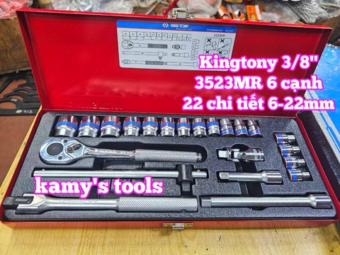 Bộ tuýp khẩu 3/8 inch 6 cạnh 6-22mm 22 chi tiết Kingtony 3523MR