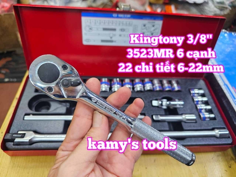 Bộ tuýp khẩu 3/8 inch 6 cạnh 6-22mm 22 chi tiết Kingtony 3523MR