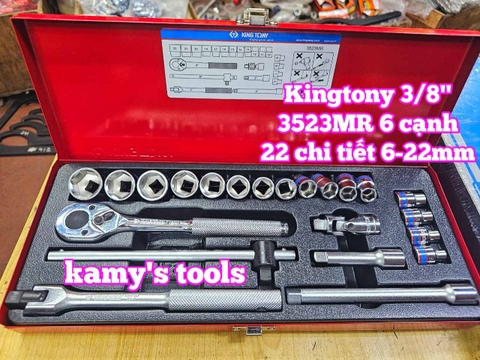 Bộ tuýp khẩu 3/8 inch 6 cạnh 6-22mm 22 chi tiết Kingtony 3523MR