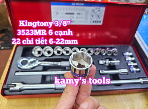 Bộ tuýp khẩu 3/8 inch 6 cạnh 6-22mm 22 chi tiết Kingtony 3523MR