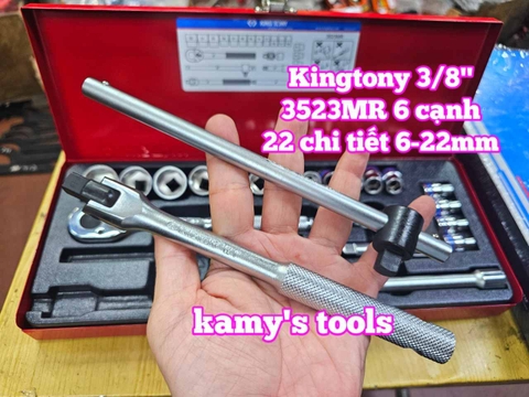 Bộ tuýp khẩu 3/8 inch 6 cạnh 6-22mm 22 chi tiết Kingtony 3523MR