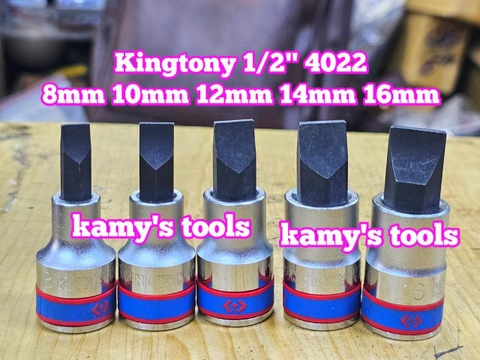 Đầu tuýp vít dẹp lỗ 1/2 inch Kingtony 8mm 10mm 12mm 14mm 16mm model 402208 402210 402212 402214 402216