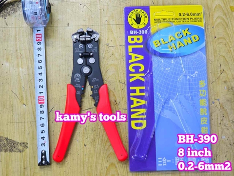 Kìm tuốt dây điện bấm cos đa năng Black Hand BH-390 dài 8 inch bấm tuốt dây 0.5-6mm2