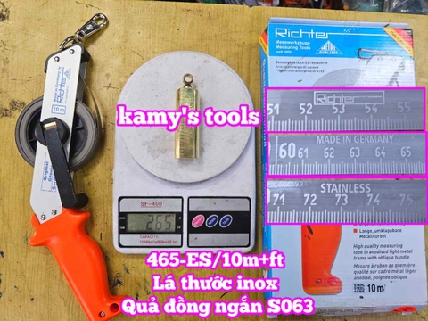 Thước đo dầu Richter 10 mét 465-ES/10m lá thước inox quả rọi bằng đồng ngắn S063 cao cấp chính hãng