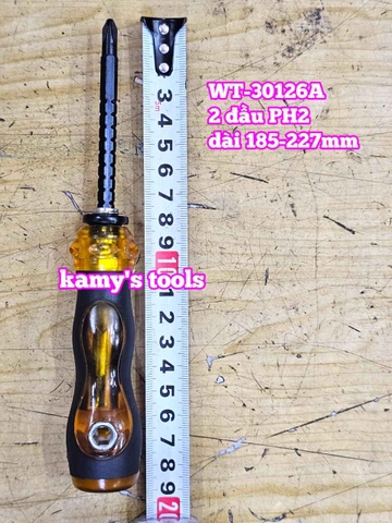 Tua vít 2 đầu điều chỉnh dài ngắn 6mm PH2 dài 185-227mm Wetools WT-30126A