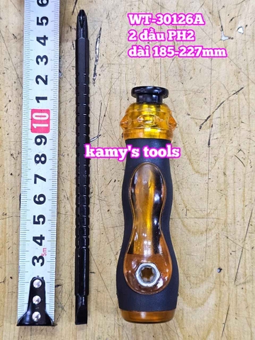Tua vít 2 đầu điều chỉnh dài ngắn 6mm PH2 dài 185-227mm Wetools WT-30126A