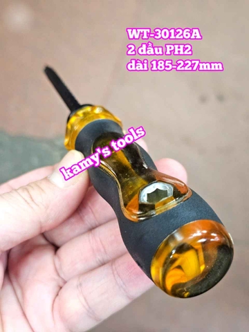 Tua vít 2 đầu điều chỉnh dài ngắn 6mm PH2 dài 185-227mm Wetools WT-30126A