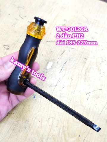 Tua vít 2 đầu điều chỉnh dài ngắn 6mm PH2 dài 185-227mm Wetools WT-30126A
