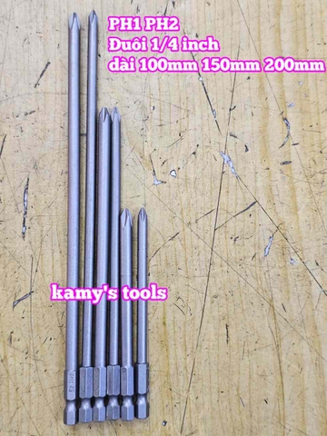 Mũi bắn siết vít bake 4 cạnh 5mm PH1 6mm PH2 dài 100mm 150mm 200mm Wetools