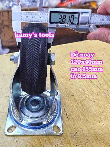 Combo đế càng và bánh xe cao su đặc Sanho XOAY 120mm dày 40mm 120x40mm Kamytools