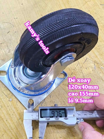 Combo đế càng và bánh xe cao su đặc Sanho XOAY 120mm dày 40mm 120x40mm Kamytools