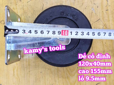Combo đế càng và bánh xe cao su đặc Sanho CỐ ĐỊNH 120mm dày 40mm 120x40mm Kamytools