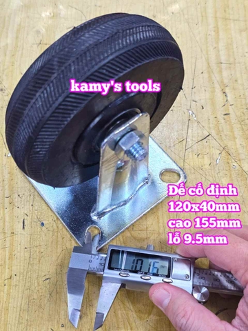 Combo đế càng và bánh xe cao su đặc Sanho CỐ ĐỊNH 120mm dày 40mm 120x40mm Kamytools