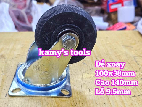 Combo đế càng và bánh xe cao su đặc Sanho XOAY 100mm dày 38mm 100x38mm Kamytools