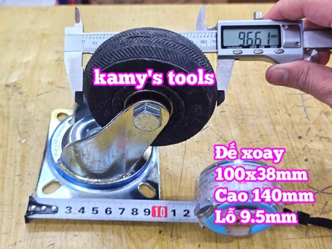 Combo đế càng và bánh xe cao su đặc Sanho XOAY 100mm dày 38mm 100x38mm Kamytools
