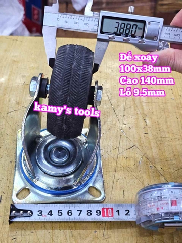 Combo đế càng và bánh xe cao su đặc Sanho XOAY 100mm dày 38mm 100x38mm Kamytools