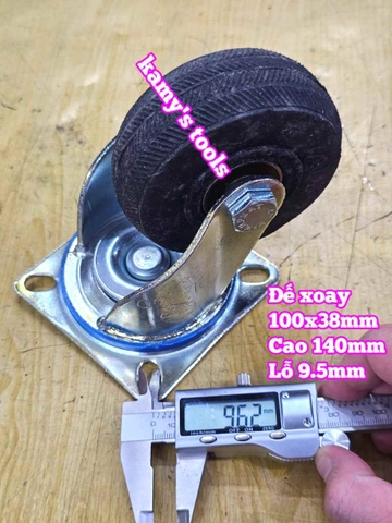 Combo đế càng và bánh xe cao su đặc Sanho XOAY 100mm dày 38mm 100x38mm Kamytools