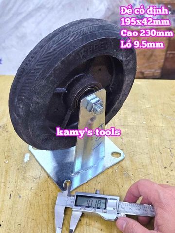 Combo đế càng và bánh xe cao su đặc Sanho CỐ ĐỊNH 200mm dày 41mm 195x41mm Kamytools
