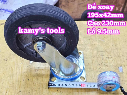 Combo đế càng và bánh xe cao su đặc Sanho XOAY 200mm dày 41mm 195x41mm Kamytools