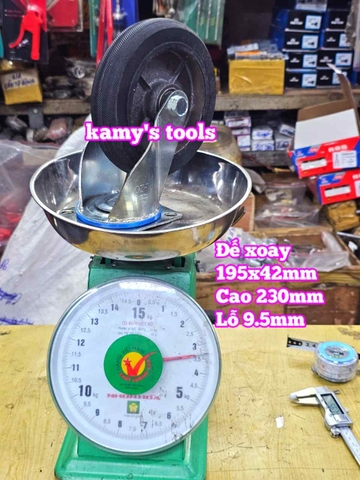 Combo đế càng và bánh xe cao su đặc Sanho XOAY 200mm dày 41mm 195x41mm Kamytools
