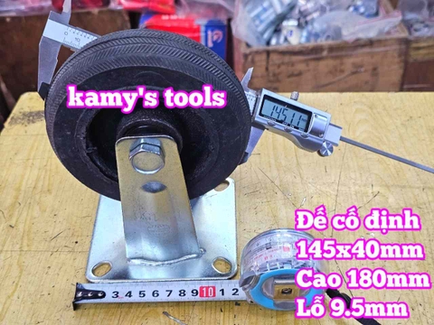 Combo đế càng và bánh xe cao su đặc Sanho CỐ ĐỊNH 150mm dày 40mm 145x40mm Kamytools