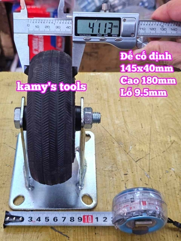 Combo đế càng và bánh xe cao su đặc Sanho CỐ ĐỊNH 150mm dày 40mm 145x40mm Kamytools