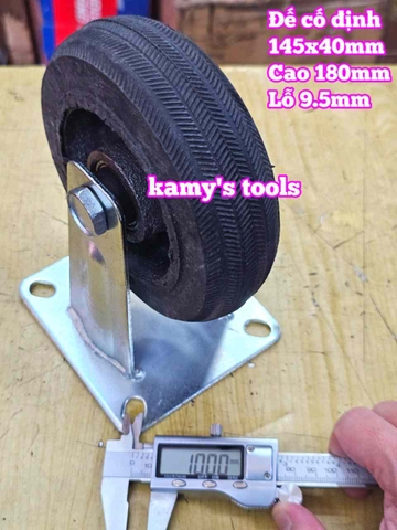 Combo đế càng và bánh xe cao su đặc Sanho CỐ ĐỊNH 150mm dày 40mm 145x40mm Kamytools