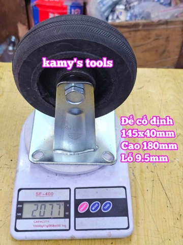 Combo đế càng và bánh xe cao su đặc Sanho CỐ ĐỊNH 150mm dày 40mm 145x40mm Kamytools