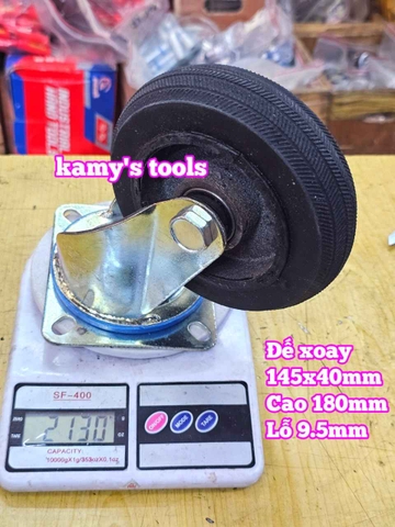 Combo đế càng và bánh xe cao su đặc Sanho XOAY 150mm dày 40mm 145x40mm Kamytools